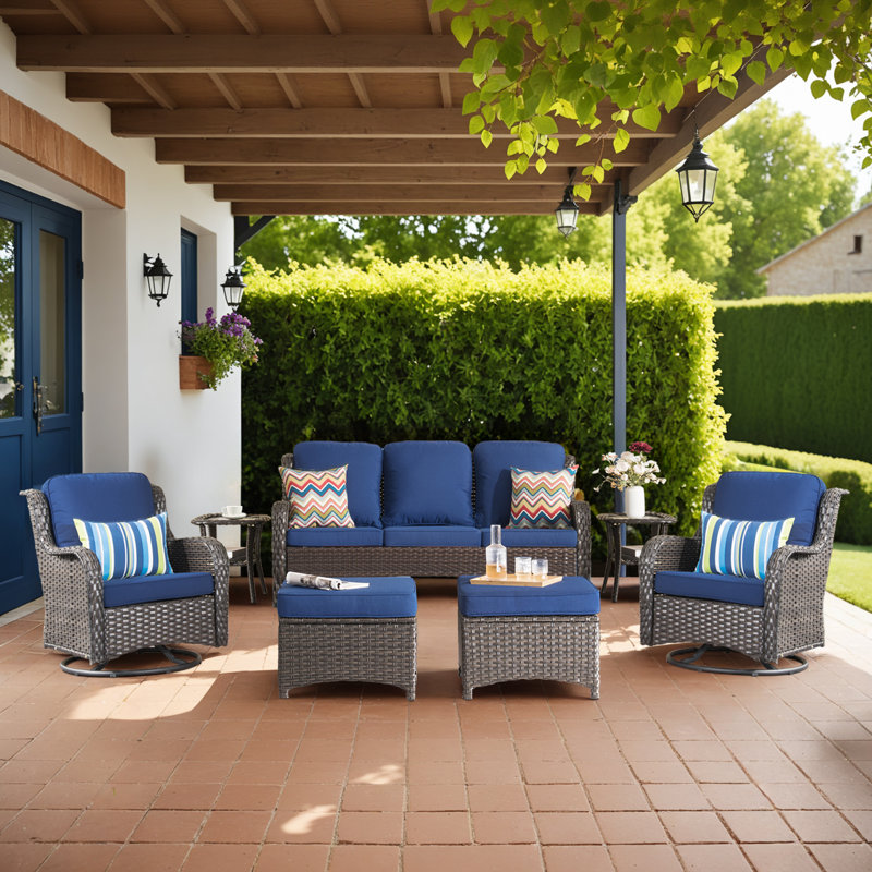 Tommy 5 -Person Outdoor Seating Group With Cushions, Navy
