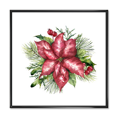 " Holly Mistletoe Berries And Christmas Fir Branch III " Painting Print