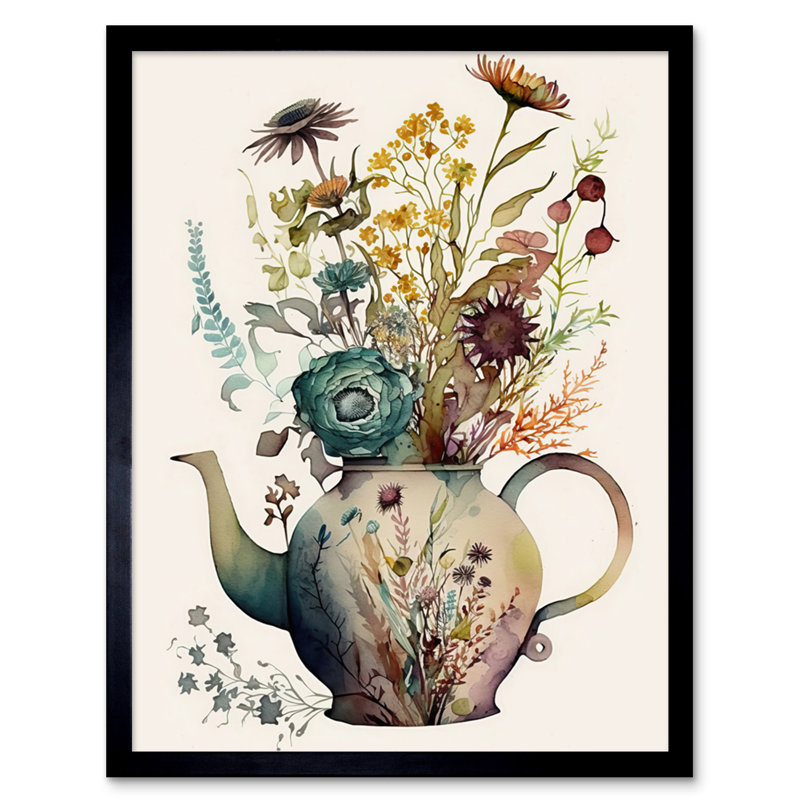 Castro Flower Bouquet in a Floral Pattern Ceramic Teapot 1 Piece Single Picture Frame Wall Art