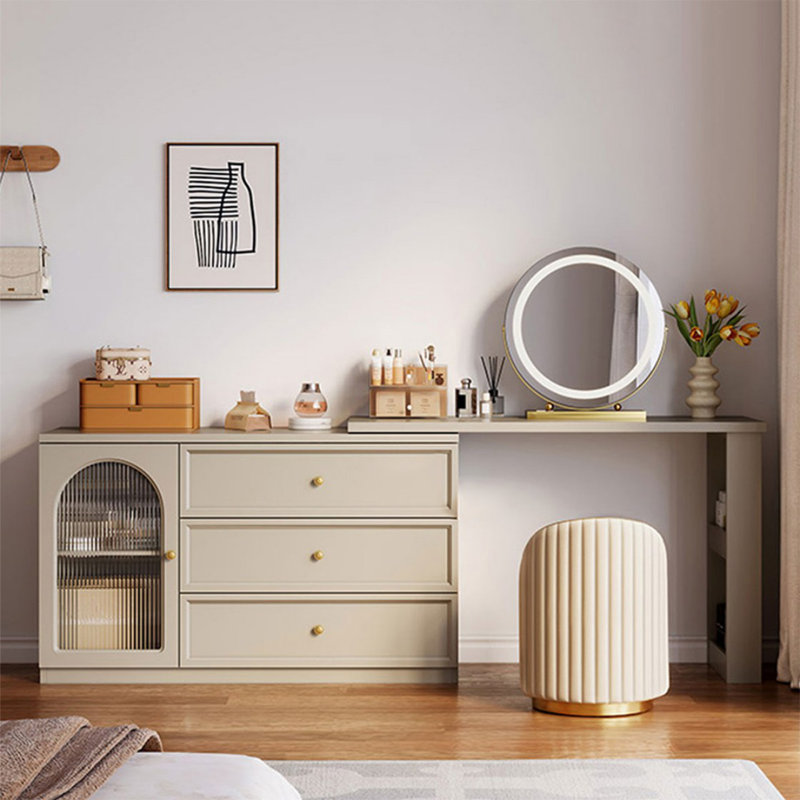 Coiffeuse avec miroir lumineux, 3 tiroirs, 1 chaise