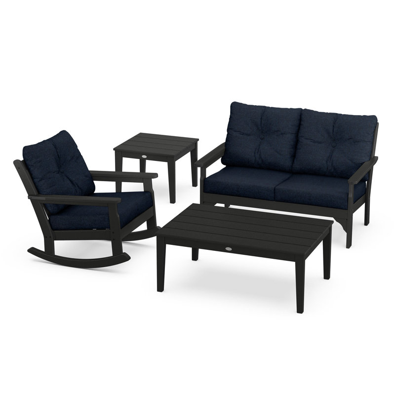 Vineyard 4-Piece Deep Seating Rocker Set, Black, Marine Indigo