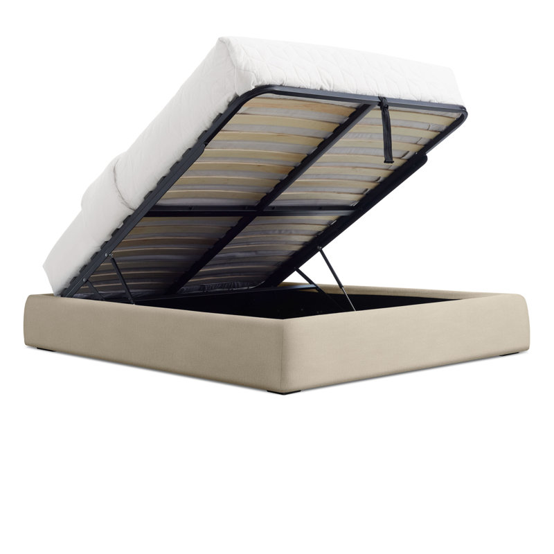 Lid Upholstered Storage Bed, Full, Barto Sand, Lift Up Storage