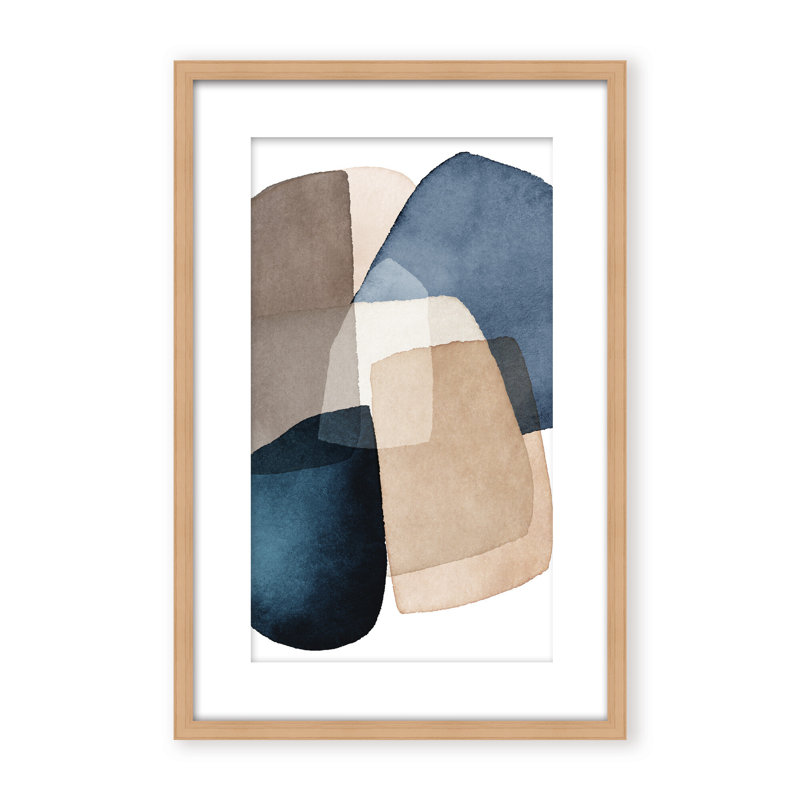 Abstract Blue Brown Blocks by  - Picture Frame Painting on Paper, 24" H x 16" W x 1.125" D, Black, Framed Print