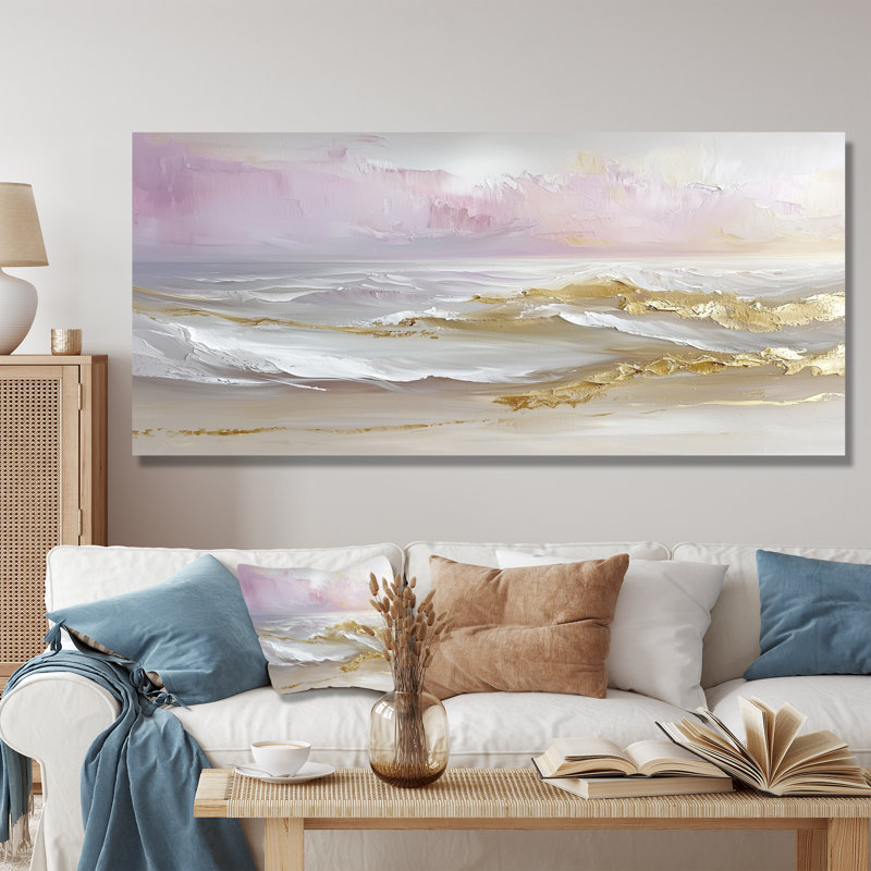 Minimalisme, plage dorée pure IV - plage côtière, art mural large, H 28 po x l 60 po, Toile tendue, Ne s’applique pas