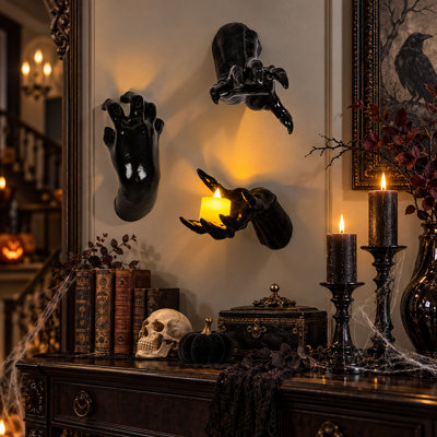 Ensemble de 3 décorations murales effrayantes (main et bougie) pour l'Halloween et la décoration gothique