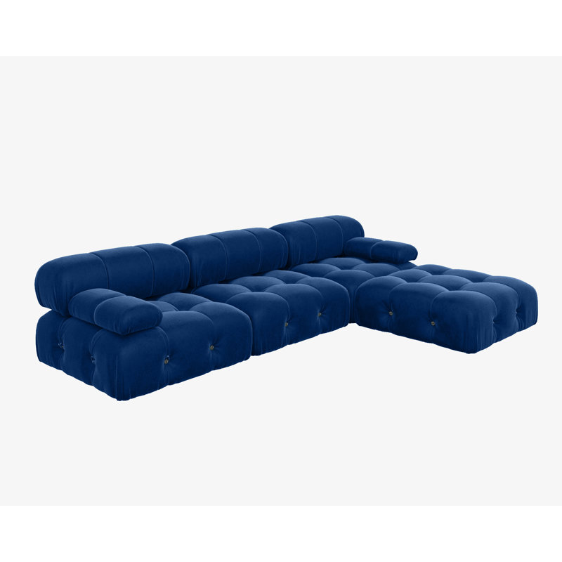 Cylar 104" Wide Velvet Reversible Modular L Shaped Sectional Sofa & Chaise with Ottoman, Velvet Blue