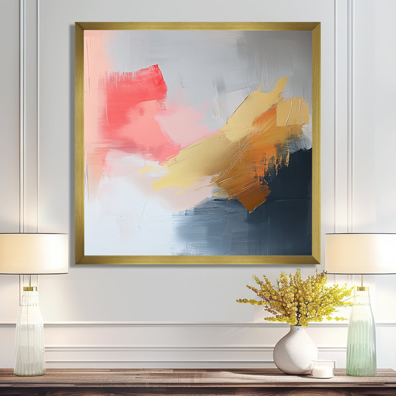 Odilio géométrique or rose et gris forme pure V - art mural géométrique abstrait, H 16 po x l 16 po, Doré