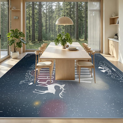 Gold Machine Washable,Christmas Greeting Tree Scene Indoor Area Rug