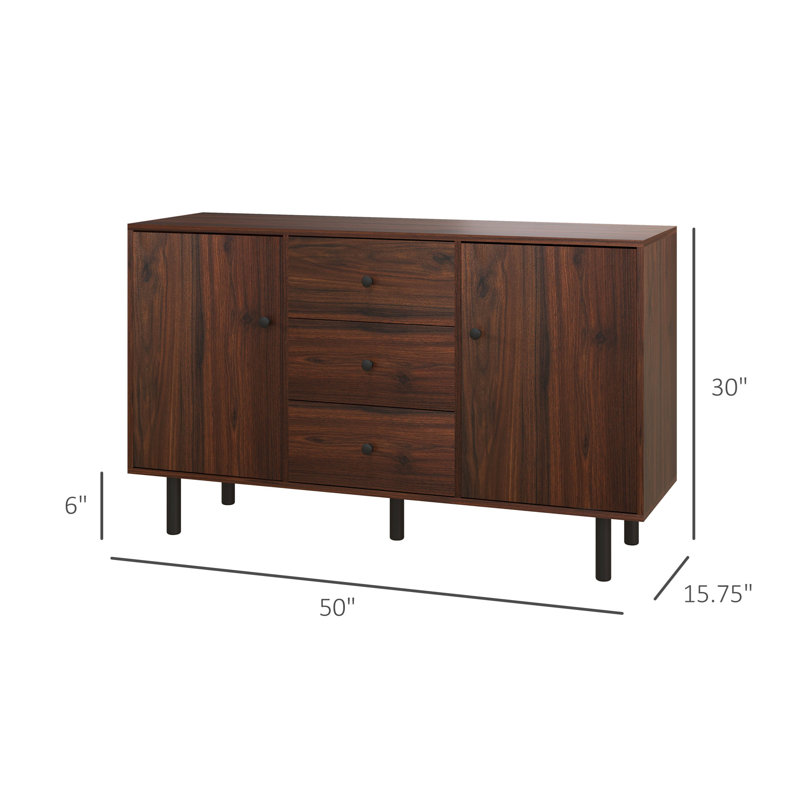 Rustic Brown Wooden Sideboard Buffet Cabinet with Metal Legs