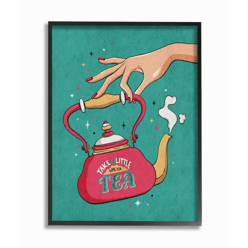 «Time for Tea Vintage Comic Book Design» par Ester Kay, impression sur toile, H 30 po x l 24 po, Giclée encadrée noir minuit