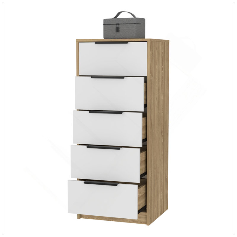 Commode verticale 5 tiroirs Kaia, Naturel