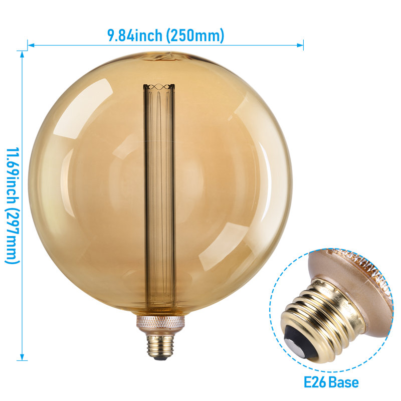 Ampoule DEL Edison 3,5 W, 9,84 po de diamètre Ampoule vintage à filament G250 à intensité variable, culot E26, blanc doux 2000k