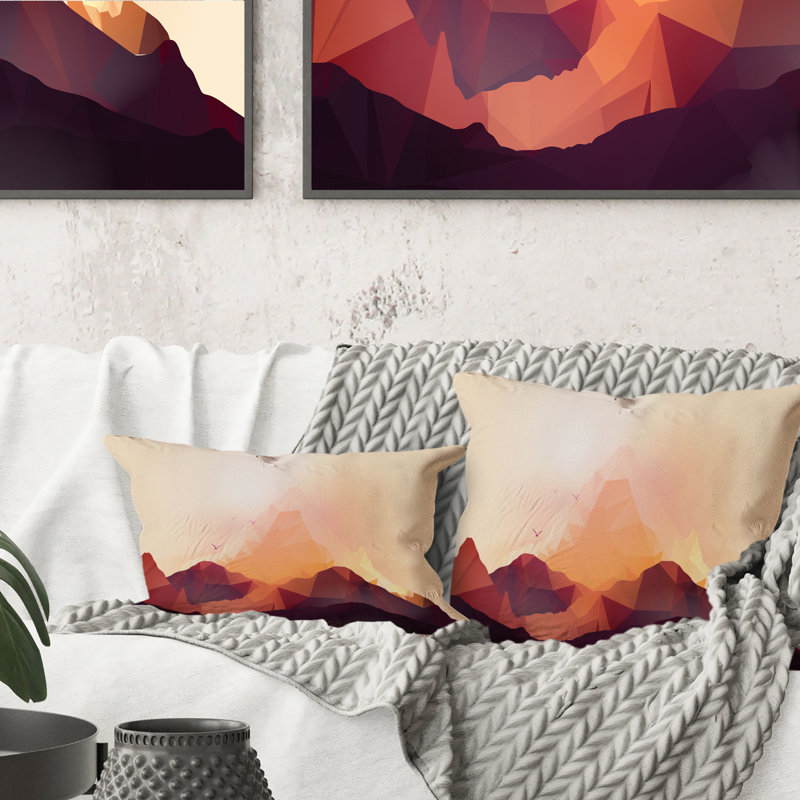 Coussin Geometric Mountain And Sunset I - Country, 16 po x 16 po