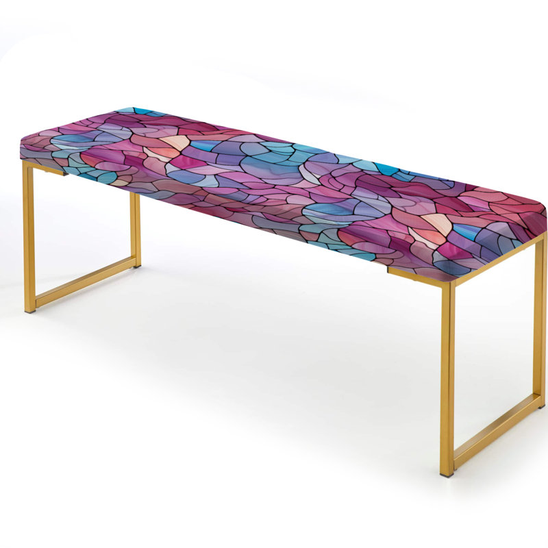 Island - motif tropical en mosaïque - banc abstrait en tissu d'ameublement doré