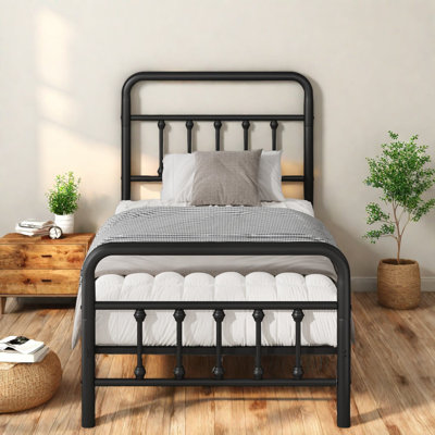 Lit simple moderne en métal avec rangement, cadre durable pour la maison