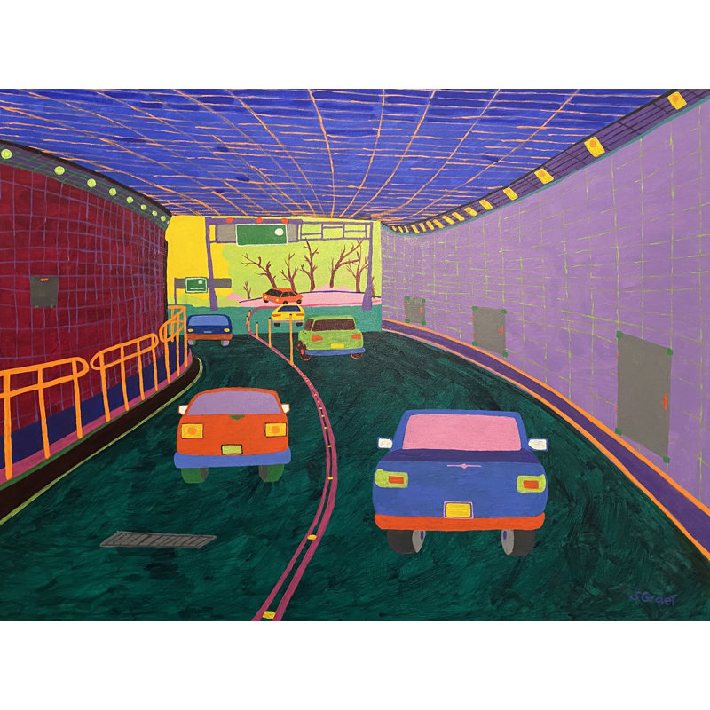 Light At The End Of The (Lincoln) Tunnel Print by Sue Graef, Black Framed Canvas, 25" H x 33" W