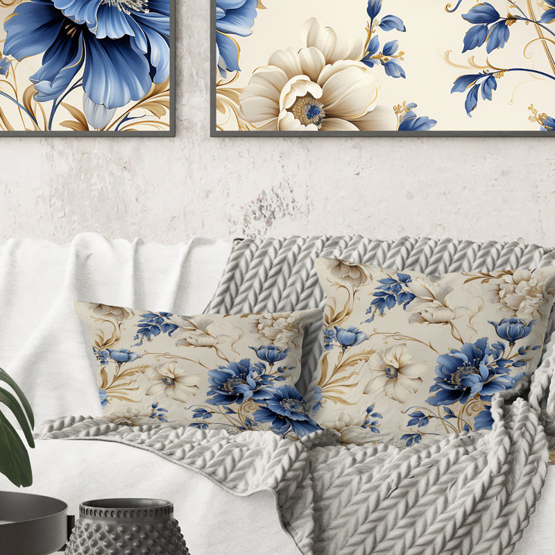 Cobalt Cameo Delight - motif victorien - coussin à imprimé floral