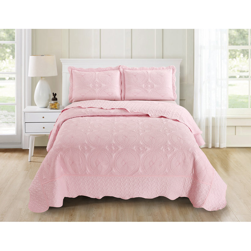 Ensemble de courtepointe réversible en microfibre Margene, Courtepointe simple + 1 taie décorative standard, Rose