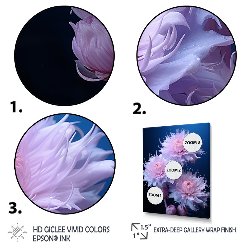 Mauve chardon fleurs givrées - chardon, art mural, Cadre flottant blanc, H 44 po x l 34 po x P 1,5 po