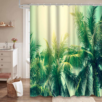 Coconut Palm Tree Vintage Summer Beach Retro Sun Shower Curtain with 12 Hooks