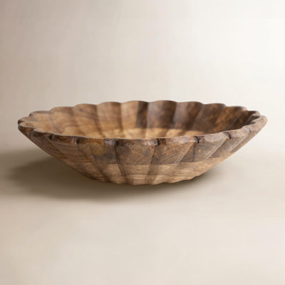 Formentera Boho Carved Wood Bowl With Scalloped Edge