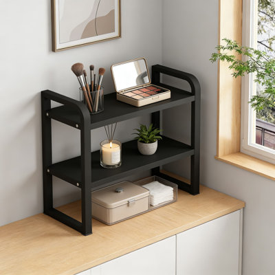 Organisateur de bureau avec cadre en métal, bibliothèque de bureau en bois à deux niveaux pour fournitures de bureau, support pour écran et rangement pour décoration intérieure