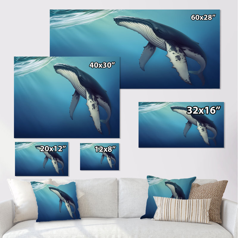 Baleine dans l'océan - Impression sur toile, H 8 po x l 12 po x P 1 po, Toile tendue