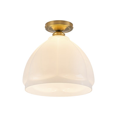 Plafonnier encastré 1 lumière en verre de lait floral