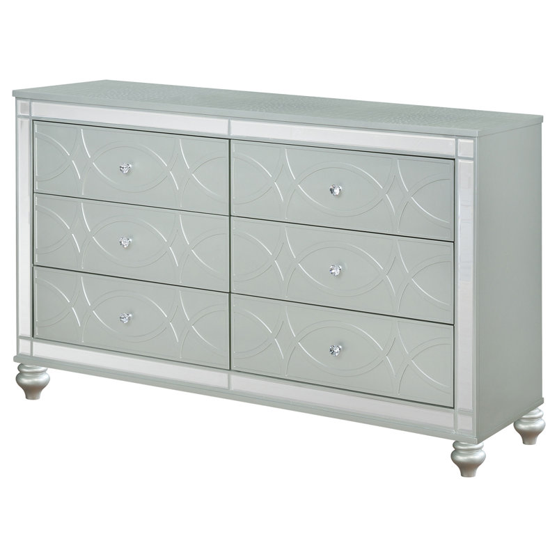 Commode 6 tiroirs en métal argenté Glam Style