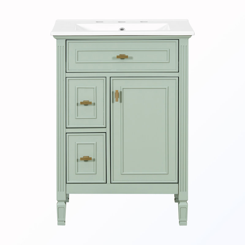 Freestanding Vanity With Drawers&Adjustable Shelf, Green