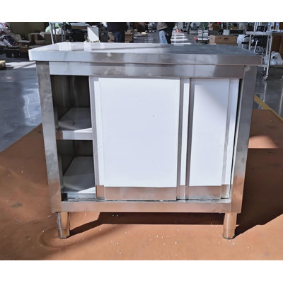 Cwg001-stainless Steel Work Cabinet-24x36 Inch-sink And Trash Bin-stainless Steel Natural Finish