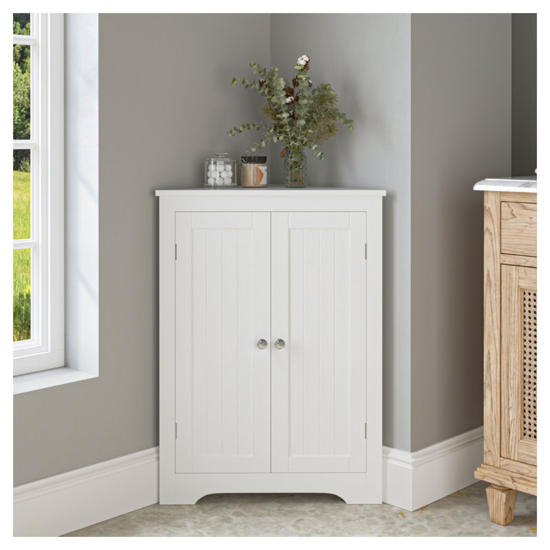 Armoire de coin blanche avec 2 portes et tablette réglable pour salle de bain ou salon