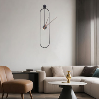 Modern Decorative Wall Clock Large Oval Wall Clock With Wood Pointers, Silent Scanning Movement