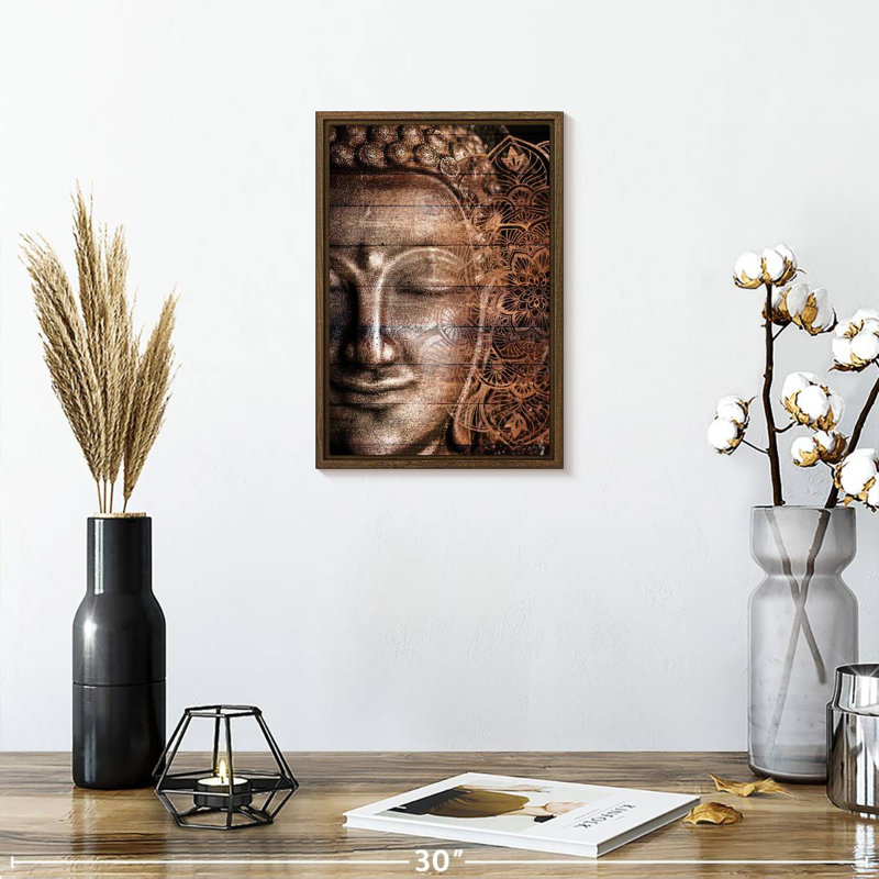 Mandala et Bouddha, 9" x 13", Cadre flottant noyer