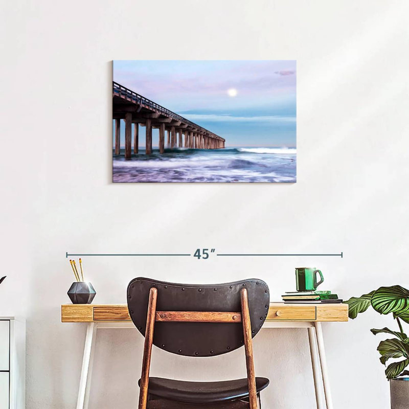 Plein lune au-dessus de Scripps Pier, H 20 po x l 30 po