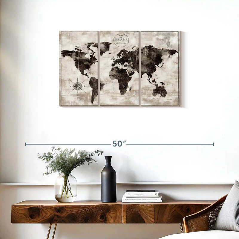 Aliaz Rustic World Map Black And White, 20" H x 33" W