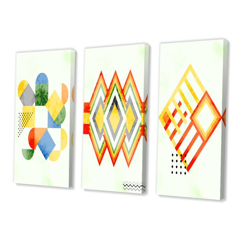 " Retro Geometrics IV " 3 - Pieces, 32" H x 48" W