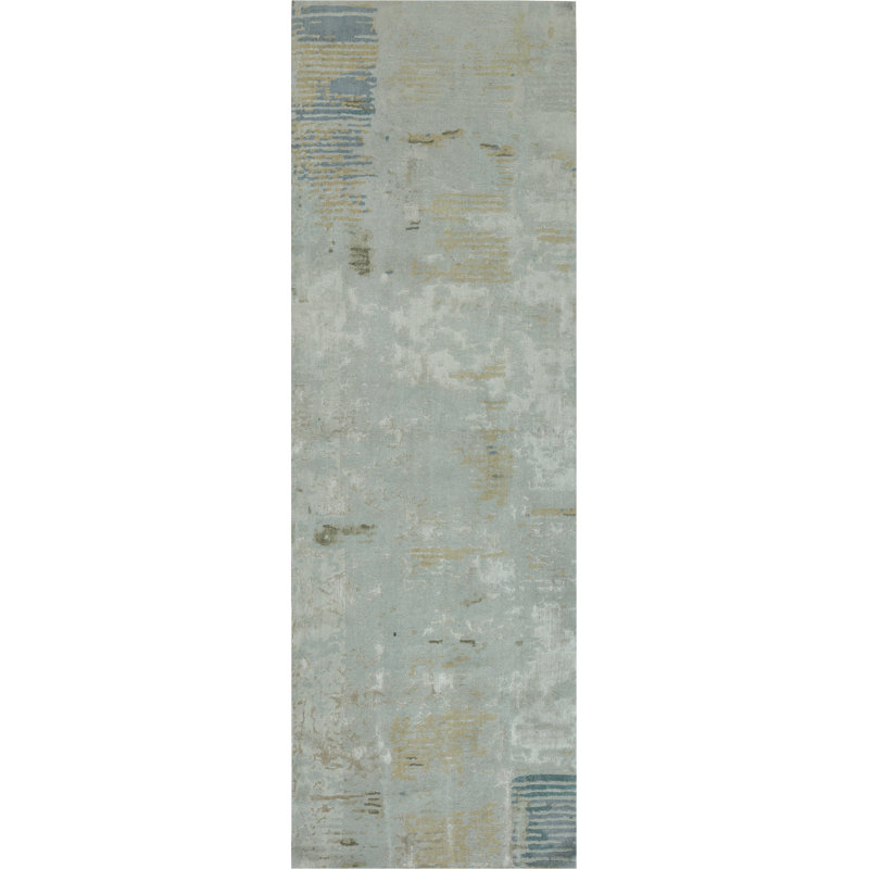 Tapis de couloir en soie noué à la main 3 pi 2 po x 10 pi