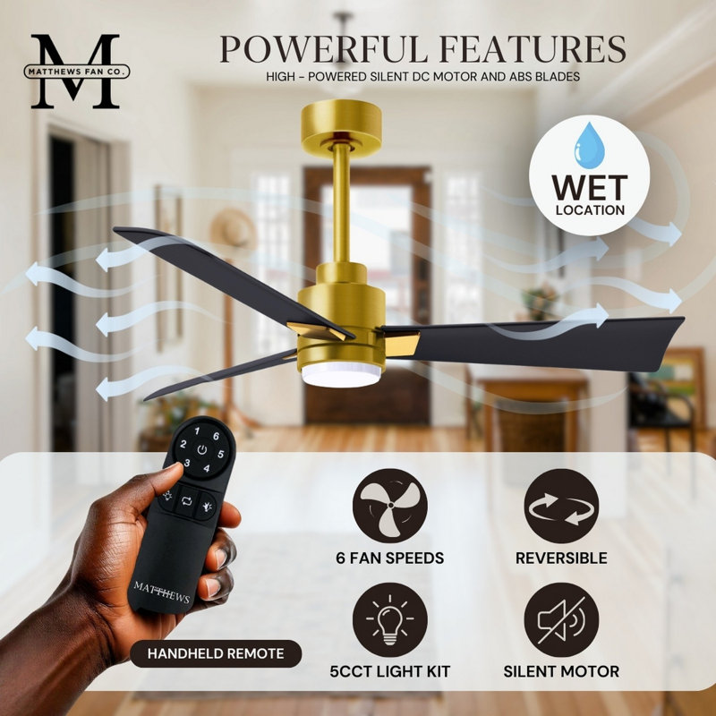 Alessandra - Three Blade Transitional Ceiling Fan -LED, Brushed Brass, 56", Matte Black