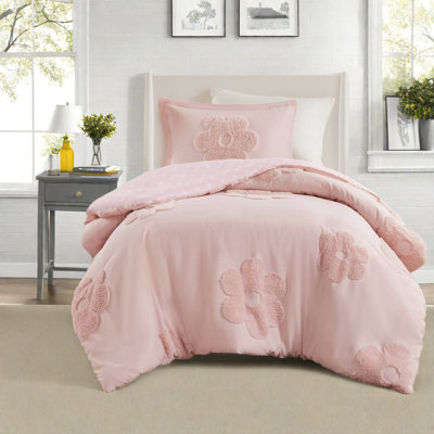Ensembles de literie en chenille douce et florale, conception réversible, simple, rose