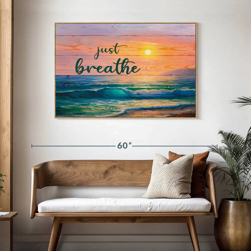 Just Breathe Sunset, 46 po x 31 po, Cadre flottant en bois naturel