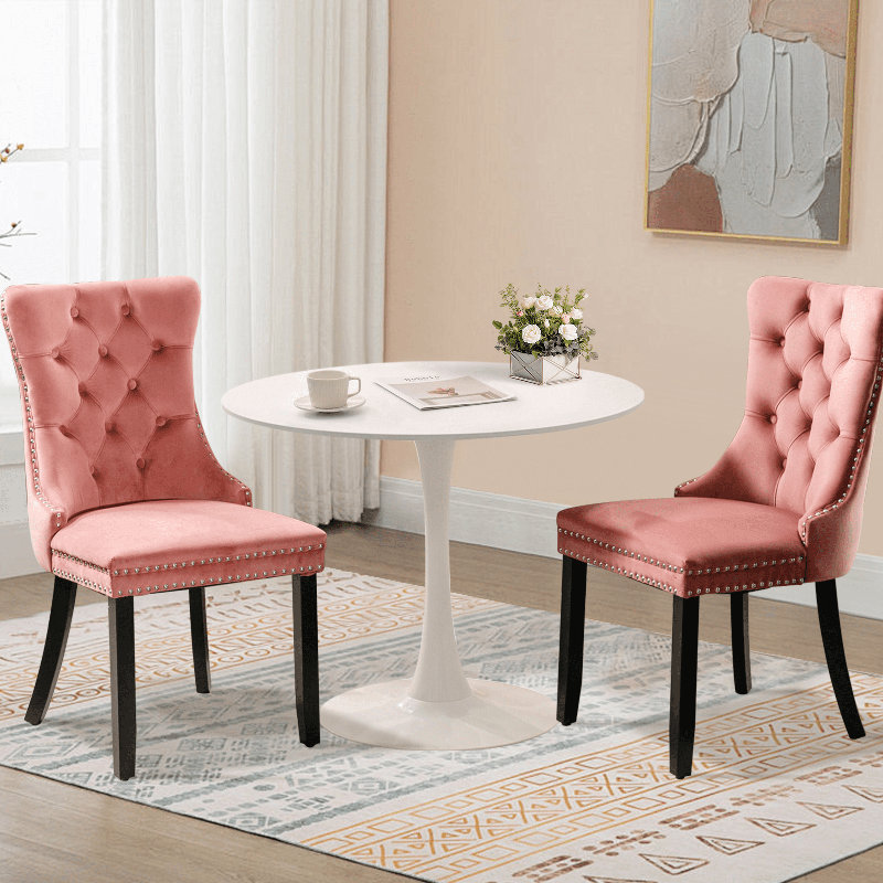 Aya-Rose Round Dining Table Sets with 2 dining chairs, Pink, White