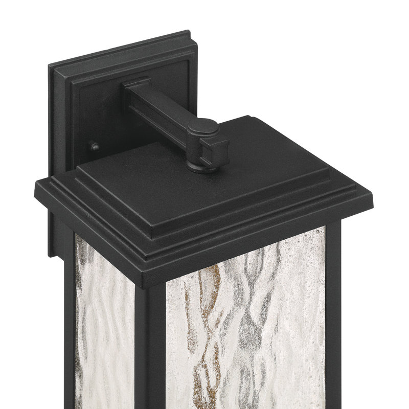 Estate - 2-Light Outdoor Wall Sconce - Black with Brass Accent - Rain Glassware Shade, 17" H x 7" W x 6.5" D