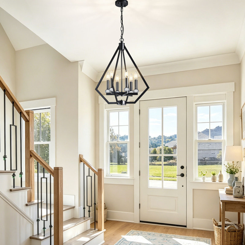 4-Light Modern Eades Diamond Shape Dining Room Pendant Light Fixture For Foyer Kitchen Island Entryway Staircase, 6 Lights