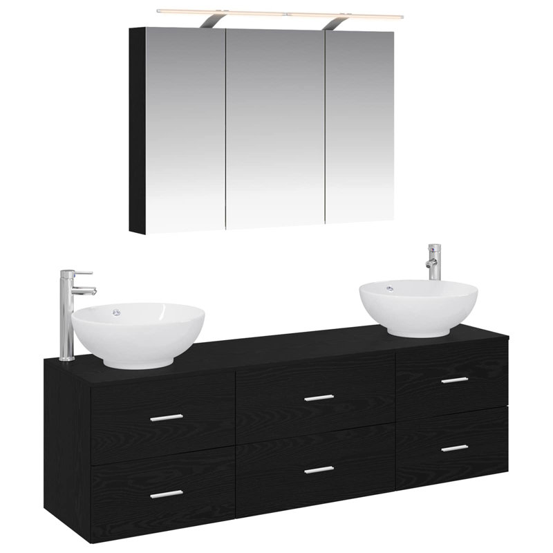Vanity & Mirror Set, Dark Wood