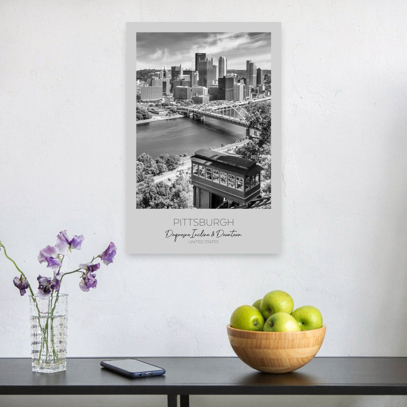 In Focus: Pittsburgh Skyline With Duquesne Incline Abstract Contemporary Architecture City Wall Art Print 1 Piece Wrapped Canvas Wall Art