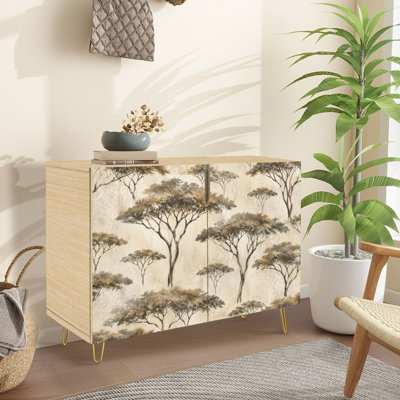 Sideboard Buffet Cabinet with Storage Seamless Beige Brown Savannah Tree with 2 Doors for Living Room and Kitchen