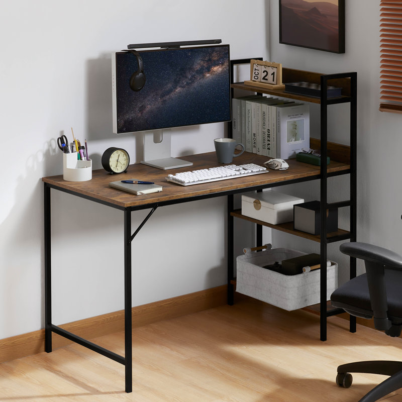 Yaraghi Metal Base Computer Desk, Dark Wood