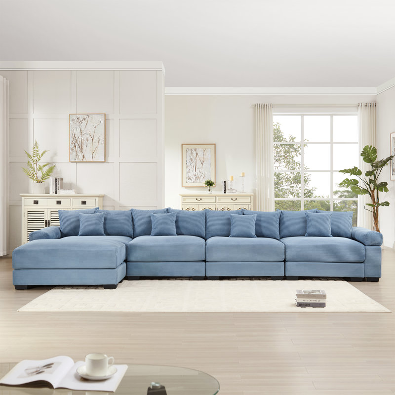 Canapé modulaire en L avec repose-pieds de 170 pouces avec repose-pieds oomfitter, bleu, H 34,2 po x l 167,6 po x P 59,4 po