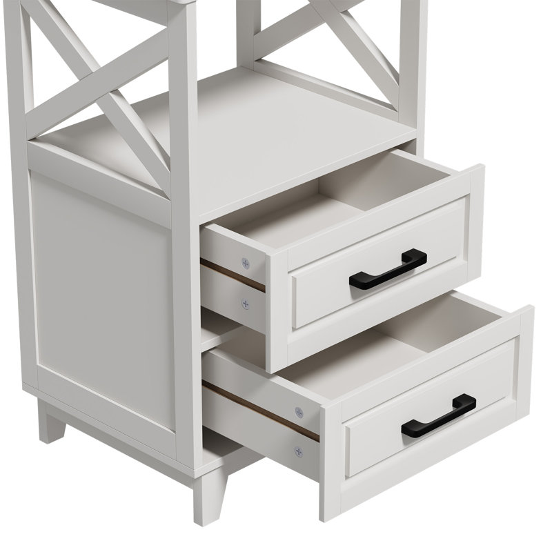 Table de chevet 2 tiroirs Marnae, Ensemble de 2, Blanc